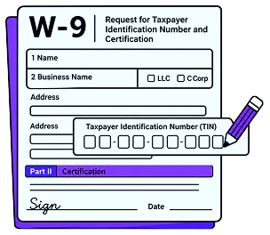 W-9 form with the Taxpayer Identification Number field highlighted